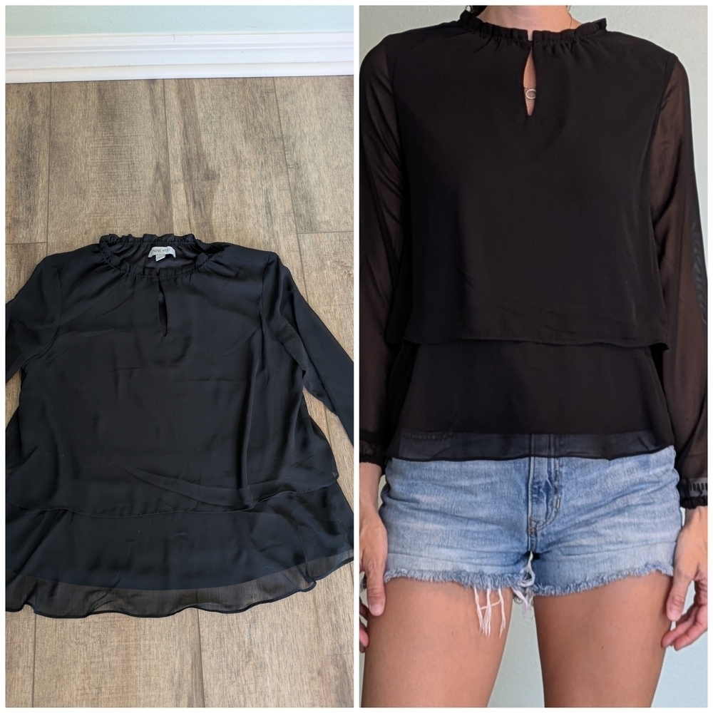 buy 1 Get 1 Free Tops! Nine West Black Layered Blouse